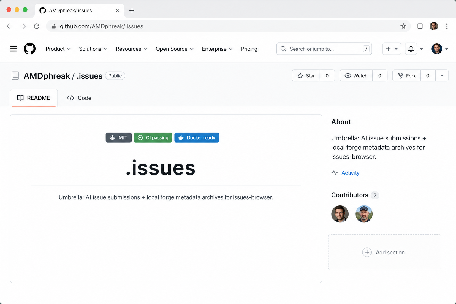 README-first layout with minimal sidebar